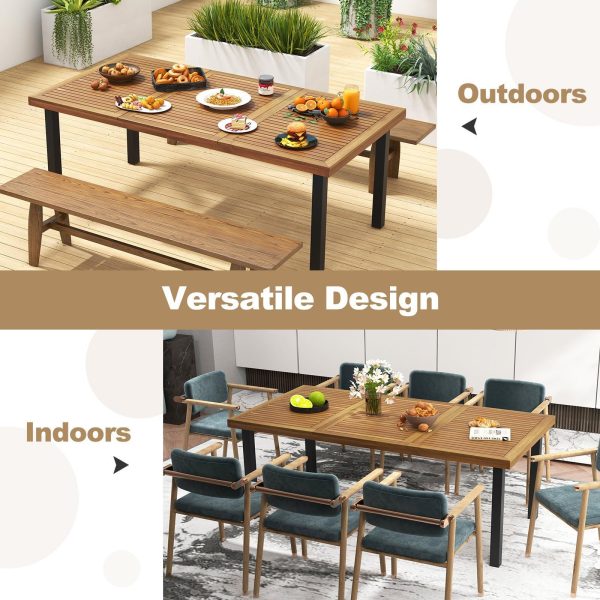 MULTIGOT 79" 8-Person Dining Table w/ 1.9" Umbrella Hole Acacia Wood Adjustable Foot Pads