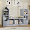 product-open-127004bd8b654eea95c772b1c1ed8084-goods Nordic Style Bookcase with Reading Nook | Space-Saving Storage Cabinet with 7 Cubbies, 2 Movable Drawers & Seat Cushion, Multifunctional Organizer for Living Room, Bedroom, Office, Wood Color, Hardwood Material, VABCHES Brand
