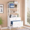 product-open-1294dfebe794447caeab2684019e6ccb-goods LustreC 2 Drawer Vertical File Cabinet with Lock & Bookshelf, Letter Size Large Modern Filing Cabinet Printer Stand with Open Storage Shelves for Home Office, White