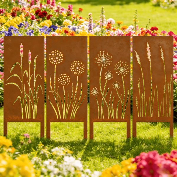 4pcs Rural Reed Dandelion Garden Decoration Screens, Courtyard Decoration, Spring Fence Decoration, Spring Garden Decoration, Outdoor Sculpture Decoration, Garden Privacy Screen