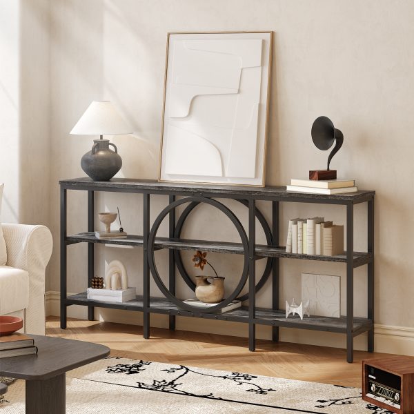 product-open-130bfd93e88d434b90b5cd8685bacdc0-goods Industrial Farmhouse Console Table - Extra Long 66.9 Inch Narrow Sofa Table with 3-Tier Reclaimed Wood Shelves & Sturdy Metal Frame, Space-Saving Storage Cabinet for Entryway, Hallway, Living Room - Easy Assembly, 50lb/Shelf Capacity, Entryway Organizer | Industrial Chic | Elevated Metal Legs