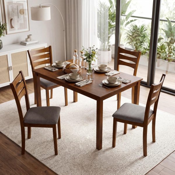 product-open-135fa23503624e1e8537a82d575c42c8-goods 5pcs Compact Dining Table Set for 4 with Solid Rubber Wood Frame & Linen Upholstered Chairs - Space-Saving Rectangular Kitchen Table Suitable for Small Apartments, Breakfast Nook, Modern Farmhouse or Minimalist Furniture,