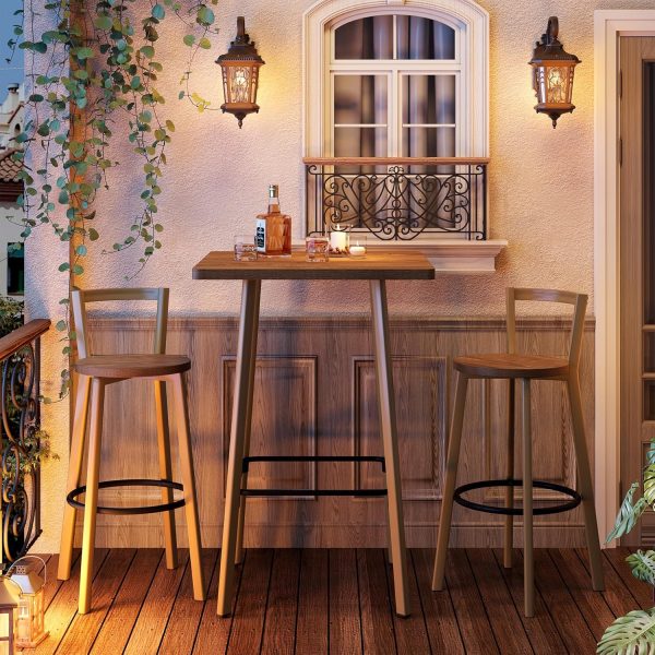 product-open-1373af6dbac041f4aadf635427a3cfc5-goods 2-Seater Bar Table And Chair Set, 39.4' Height Square Bistro Pub Table with 2 Chairs & Footrest, Compact Cocktail Bar Height Table Set for Small Space, Dining Area, Cafe, Kitchen, Living Room, Apartment & Balcony