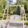 [Heavy Duty Swing] Bonnlo Heavy Duty 880 LBS Wooden Patio Porch Swing with A-Frame Stand, Hanging Swing Bench Chair with Frame for Outside, Yard, Garden (Rustic Sequoia Dusk/Natural)