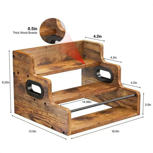 Solid Wood Liquor Bottle Display Shelf, Coffee Syrup Rack Organizer, 3 Step Countertop Liquor Wine Rack, Bar, Liquor Cabinet, Home Bar Shelf Stand for Liquor Whiskey, Spirits, Spice Rack
