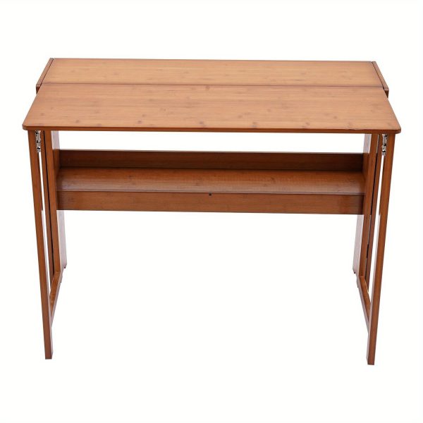 product-open-13c67373bd8f4ba5abfbbaef966d0419-goods Bamboo Folding Desk, Laptop Desk with Storage Shelf Writing Desk Vanity Table Small Computer Table Space Saving Workstation for Home Office Dark Brown