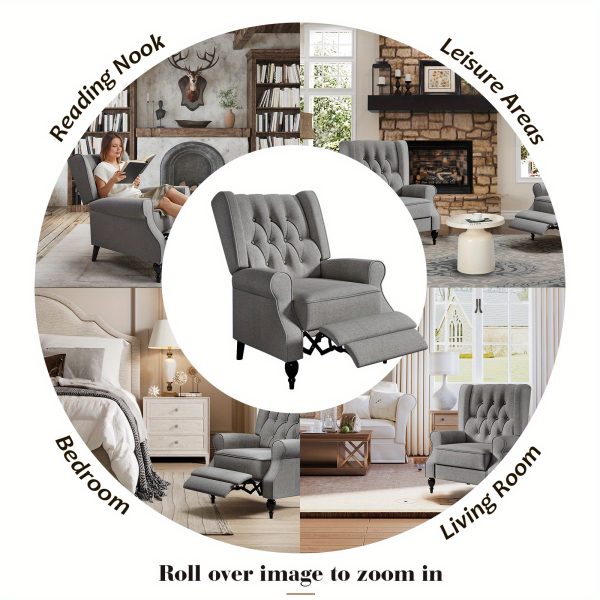 product-open-14ab8ef25e7f4522a944b4da4419a9f7-goods ALBOTT Tufted Push Back Recliner Chair - Wingback Accent Armchair for Adults, Club-Style Design for Home Use