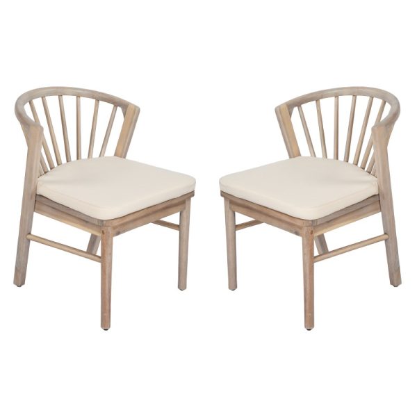 product-open-14eee8950dae45ad99ecebeca58856f3-goods Outdoor Dining Chairs Set of 2, Acacia Wood Patio Chairs with Cream Washable Cushion, for Backyard, Poolside, Garden, Light White