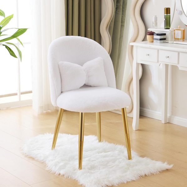 product-open-1500bffff24649bbb9ae3db363e76315-goods Girls Vanity Chair with Backrest, Small Lounge Chair Without Wheels, Comfy Chair with Bow Cushions, Makeup Chair with Adjustable Golden Legs, Comfortable Chair for Bedroom, Living Room, Small Space