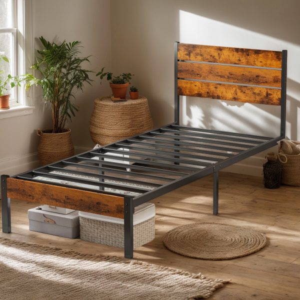 product-open-153471e296ae4270b9172a5e86ffaf81-goods Modern All-Metal Bed Frame with Headboard And Footboard – Tool-Free Assembly, Underbed Storage, No Box Spring – Available in Queen, Full, And Twin Sizes