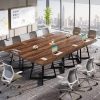 product-open-1575b40f850c46dc9759c5ee6e8aba26-goods 31.5' Square Conference Table, Industrial Office Meeting Table for 4 People, Business Podcast Furniture with Metal Base for Small Spaces, Office Conference, Natural
