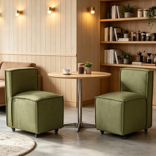 product-open-1587389d9e9b40188fea9af3980a4186-goods Set of 2 Modern Dining Chairs with Casters Armless Rolling Dining Chairs with Rollers for Kitchen and Dining Room, Removable Cover, Minimalist Style, Specific Style
