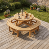 product-open-15b427424fd5469ca36100261e86d477-goods 8-Person Round Wooden Picnic Table with Umbrella Hole, Wood Outdoor Dining Set with 4 Built-In Benches for Garden, Patio And Backyard
