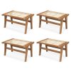 product-open-15d8524bfd80469590e3bcf26006ecef-goods Ottoman Footstool, Natural Teak Wooden Foot Rest W/ Handwoven Rattan for Living Room Bedroom Office, 14" H, Indoor