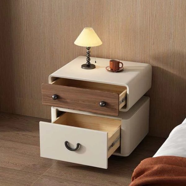 product-open-15ea3f146e164bbc904c434a4575c921-goods Modern 2-Drawer Solid Wood Nightstand – Featuring Rounded Corners, Ample Storage Space Adorned with Walnut Accents, Constructed with a Sturdy Wood Composite Structure, Easy to Assemble, Ideal for Small Bedrooms And Contemporary Decor
