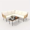 product-open-15f8a994e042408ebfb9a8d755aa9758-goods Senfot 4pcs Outdoor Patio Furniture Set with Table, All-Weather Boho Wicker Rattan Patio Sectional L-Shaped Sofa, Metal Frame, Detachable Cushions, for Patio, Balcony, Backyard, Deck, Beige