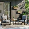 Outdoor Patio Lounge Chair with Beige Cushions, Black Aluminum Frame, Wood Armrests, Modern Style, Ideal Fathers Day Gift