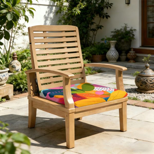 product-open-1692638935ef4c47b2cf5a3a9431e8b3-goods 1pc Memphis-Style Flowers Pattern Leisure Seat Cushions, Indoor And Outdoor Seat Cushions, Back Cushions, Size 19.7*17.7*1.57inch, Suitable for Garden Chairs, Office Chairs And Floor Seats. Soft And Comfortable