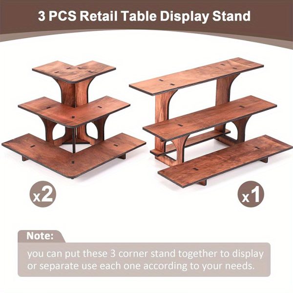Wooden Display Step Stool 3 Tier Ladder Shelf, Portable, for Retail Countertops, Crafts Exhibition, Farmers Market, Trade Shows, Vendor Booths, Display Stand for Collectibles, Vendor Displays for Craft Shows, Wooden Display Stand
