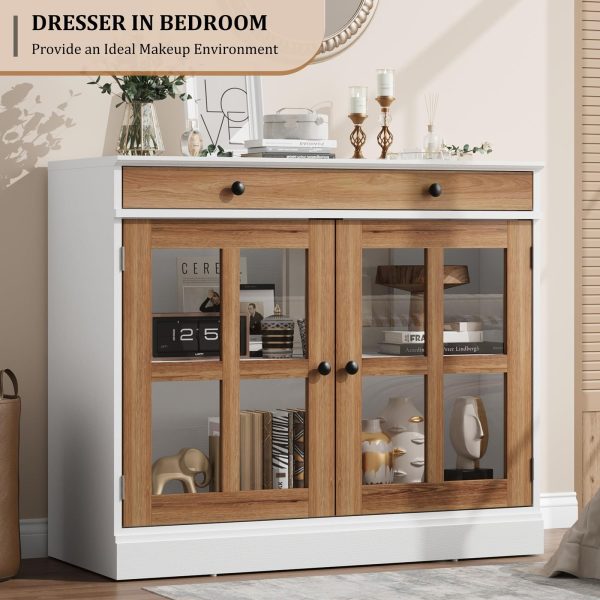product-open-176018b6ac894af38adbac2b0904e3ab-goods GAOMON 35.4Inch Black Sideboard Buffet Cabinet with Glass Doors, Storage Cabinet with Drawer, Modern Buffet And Sideboard for Dining Room, Kitchen, Living Room
