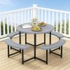 product-open-179e2a8fc4084a05a9ac942d78dad790-goods 8-Person Round Picnic Table Set, 37-Inch Outdoor Dining Table with 4 Curved Benches And Umbrella Hole, HDPE Top And Metal Frame, Circular Patio Camping Table for Backyard, Garden, Lawn, Porch