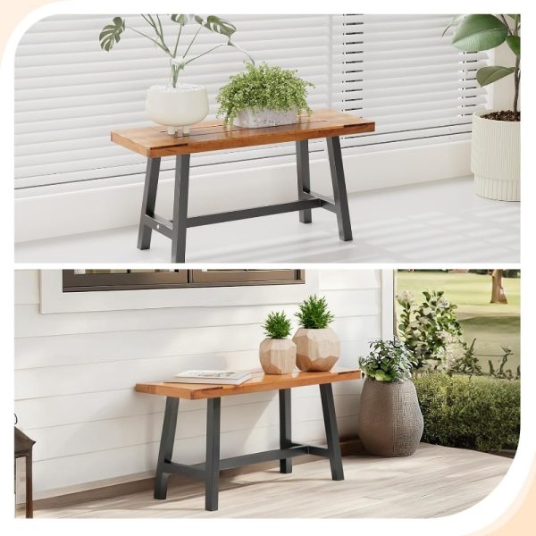product-open-181266a5415d4994a78886433c7b0d78-goods Outdoor Bench Measuring 63 Inches by 58 Inches, Featuring Metal Legs And a Rustic Wooden Design, Suitable for Both Indoor And Outdoor Dining on Porches Or Patios