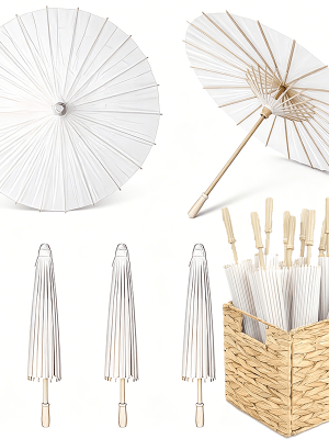 5/10/15/20 Pcs 23.62 Inch White Paper Sun Umbrellas, Chinese Japanese Style Decorative Parasol, Handmade DIY Painting, Wedding, Bridal Shower, Photography Prop, Party Favor, Garden Patio Decor, White Folding Fans Handmade Parasol