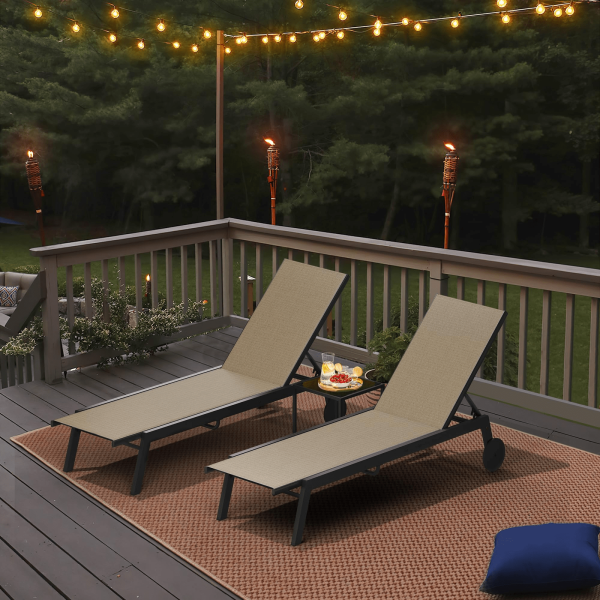 3pcs Outdoor Patio Bistro Set | Adjustable Backrests, Wheels For Easy Mobility, Includes Side Table, Perfect For Poolside, Garden, Deck, Beach - Brown, Metal Frame, All-Weather Rattan Wicker Furniture Set, Compact Space Bar Height
