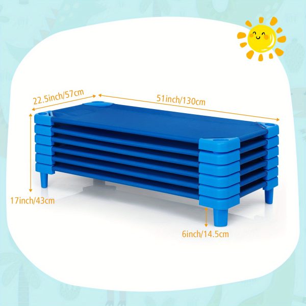 product-open-18cb3e9a474a49c6b4df25e47dec0c4e-goods COSTWAY Heavy-Duty Stackable Daycare Cot - Preschool Naptime Rest Mat with Easy-Lift Corners & Detachable Oxford Fabric, Space-Saving Design, Standard Size for Daycares - 6-Pack, Blue, Cot for, Daycare Essentials, Playful Design, Durable Construction, Daycare Furniture, Parents And Caregivers