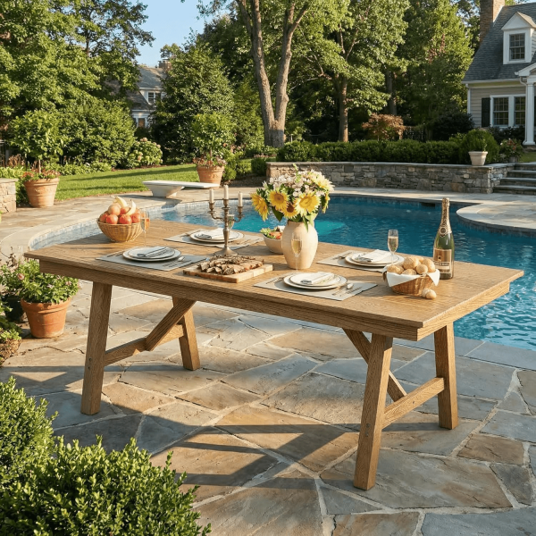 product-open-1906a9728ae04503acc1989dd704695d-goods 66.9" Outdoor Dining Table for 4-6, HDPE Patio Table with Umbrella Hole, Waterproof All-Weather Rectangular Table for Backyard, Poolside And Garden
