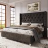 product-open-1924e56b19a44450b20939b5192c2bcb-goods LUXOAK Modern Luxury 50" Wingback Bed Frame with Plush Beige/White Velvet Upholstery - Queen/King Size Platform Bed, Button Tufted Headboard & Nailhead Trim, Sturdy Frame, No Box Spring Needed, Easy Assembly (30-Min Setup)