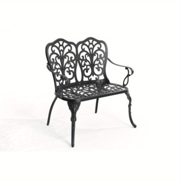 [Heavy-Duty Outdoor Bench] Heavy-Duty Cast Aluminum Outdoor Bench with Elegant Black Wrought Iron-Like Design - Heavy-Duty Garden, Patio, Park Bench - All-Weather & Rustproof - Sturdy Curved Backrest & Footrest - Easy Assembly for Deck, Lawn, Front Porch - Modern Outdoor Furniture with Butterfly Patterns - Smooth Edges for - Comfortable & Stable - Durable Cast Aluminum - Black