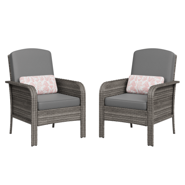 [Outdoor Wicker Chairs] Outdoor Wicker Chairs Set of 2, High Back Rattan Patio Chairs with Comfy Cushion, All-Weather Outside Club Chairs for Balcony Deck Garden