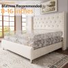 product-open-19f08dcd4ddc490e88fc021d061ead0c-goods LUXOAK Modern Luxury 50" Wingback Bed Frame with Plush Beige/White Velvet Upholstery - Queen/King Size Platform Bed, Button Tufted Headboard & Nailhead Trim, Sturdy Frame, No Box Spring Needed, Easy Assembly (30-Min Setup)