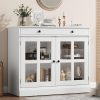 product-open-1a3d06ecaf814aa5bb5a9400e1236364-goods GAOMON 35.4Inch Black Sideboard Buffet Cabinet with Glass Doors, Storage Cabinet with Drawer, Modern Buffet And Sideboard for Dining Room, Kitchen, Living Room