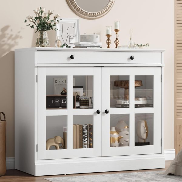 product-open-1a3d06ecaf814aa5bb5a9400e1236364-goods GAOMON 35.4Inch Black Sideboard Buffet Cabinet with Glass Doors, Storage Cabinet with Drawer, Modern Buffet And Sideboard for Dining Room, Kitchen, Living Room