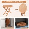 product-open-1a744940789e4cb29b1b6f3acda9c11b-goods COSTWAY 31.5" Solid Indonesia Teak Wood Round Folding Patio Table - Portable Outdoor Dining Table with X-Frame Stability, 220lb Capacity, Natural Finish for Backyard, Poolside & Balcony, Classic Design