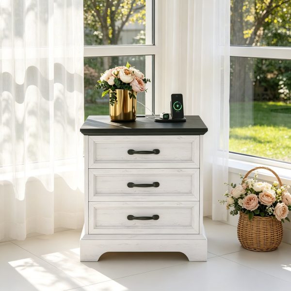 product-open-1b95f3d039594b46891c0021cbbf5db5-goods Large 24-inch Modern Farmhouse Nightstand with 3 Drawers - Rustic Bedside Table Suitable for Bedroom & Living Room, Space-Saving End Table with Ample Storage,, Assembly, Multicolor for Small Spaces (Assembly)