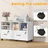 product-open-1c07a6d43a0f4187a7aba167870a89a2-goods 2 Drawer Wood Mobile Large Lateral File Cabinet with Lock, Lockable Rolling Filing Cabinet with Storage Shelves, Printer Stand Office Storage Cabinet for Home Office Fits Files Legal/A4, White