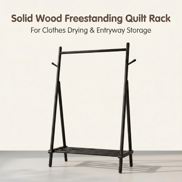 product-open-1d084eb81e71405793842240bb1b1449-goods Solid Wood Quilt Rack with Bottom Storage Shelf - Modern Space-Saving Bed Frame Suitable for Home, Durable, Assembly Bedside Shelf Furniture, Rubberwood Bed Storage for Small Spaces (No Shelf Assembly)