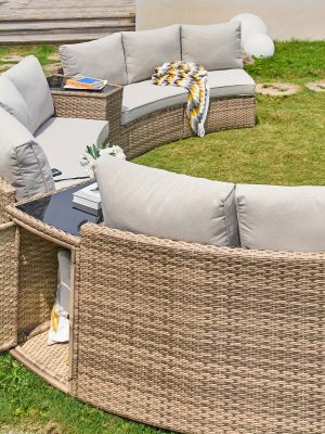 Patio Furniture Set 3-Seater/9-Seater Half Moon Sectional Outdoor Sofa with Cushions And Wedge Table for Patio Pool Balcony