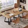 product-open-1e1671fa16d442a7aae2f7bc3d289bcf-goods 31.5' Square Conference Table, Industrial Office Meeting Table for 4 People, Business Podcast Furniture with Metal Base for Small Spaces, Office Conference, Natural