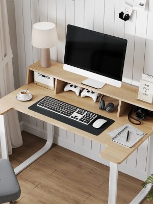 43' Computer Desk with Storage Shelf, Modern Writing Desk with Ergonomic Notch, Stable Steel Frame Workstation for Home Office, Study, Gaming, Quick Assembly, Supports 165 LBS