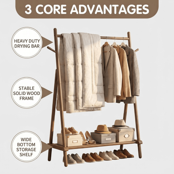 product-open-1eb359e056cd45e787e64fcb9d1cb04c-goods Solid Wood Quilt Rack with Bottom Storage Shelf - Modern Space-Saving Bed Frame Suitable for Home, Durable, Assembly Bedside Shelf Furniture, Rubberwood Bed Storage for Small Spaces (No Shelf Assembly)