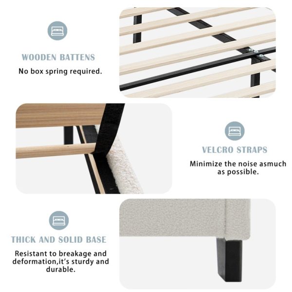 product-open-1ec10461b09446f0a3d2345f43907b7d-goods Twin Size Bed Frame with 49. 21"High Back Upholstered Headboard and 27. 17" High Footboard, Teddy Velvet, 12 Slat Support, Solid Wood Feet, No Box Spring Needed White