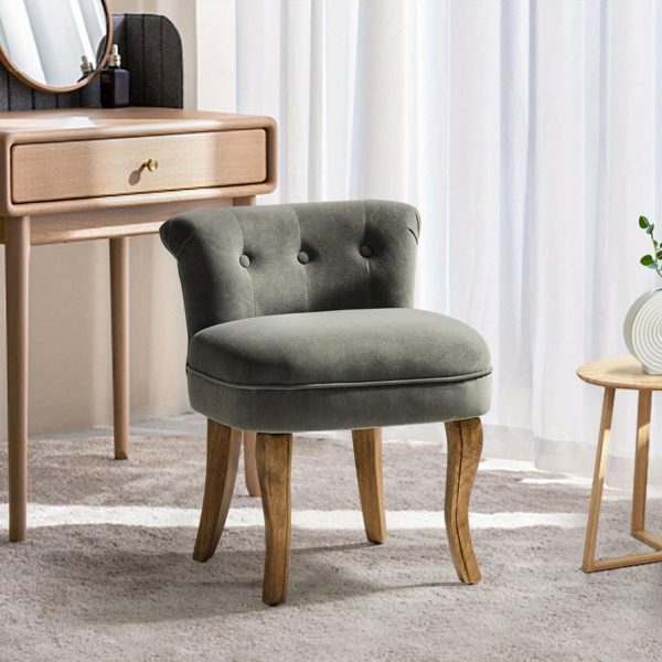 product-open-1ec20112b578470ea8bc6e0de07ff1a3-goods Navy Velvet Vanity Stool with Low Back - Modern Upholstered Makeup Chair with Solid Wood Legs, Assembly Compact Dressing Table Chair Suitable for Women & Girls, Bedroom, Living Room, Dressing Table - Stylish Chair