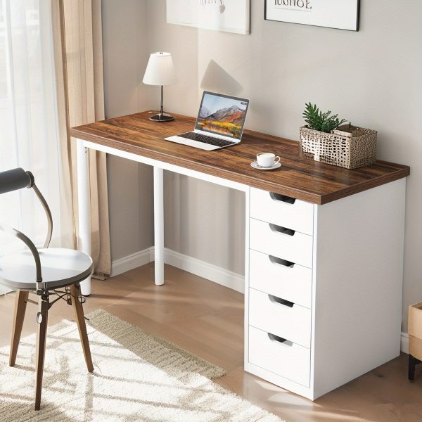 product-open-1ee0506819e14105989bf7336c1e26ec-goods 47-Inch Computer Desk, Contemporary Work Desk Featuring 5 Drawers And a Metal Frame, Minimalist Writing Desk Suitable for Home Office Use