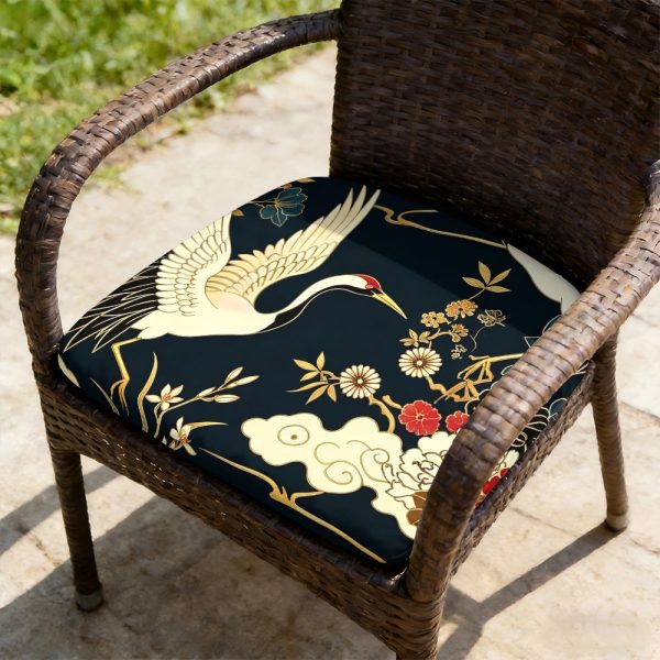 product-open-1f32134c066e4b9fb802f711369ec8a2-goods 1pc Peony And Crane Pattern Courtyard Chair Seat Cushion, Indoor And Outdoor Seat Cushions, Back Cushions, Size 19.7*17.7*1.57inch, Suitable for Garden Chairs, Office Chairs And Floor Seats. Soft And Comfortable