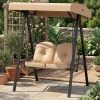 product-open-1fc81144e4bb4d51a0071f52f9ea9052-goods Outdoor 2-Person Porch Swing, Cushioned Loveseat Swing with Stand, Adjustable Canopy and Heavy-Duty Metal Frame for Porch, Backyard, Garden