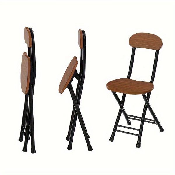 product-open-2024-03-18-1710747079601-be36e34e381b47b890a5bad5ac486f0a-goods 1pc Folding Metal Chair with Backrest, Compact Portable Design for Household, Computer Seating, Space-Saving Black Frame with Wood End, Ideal Home Supplies
